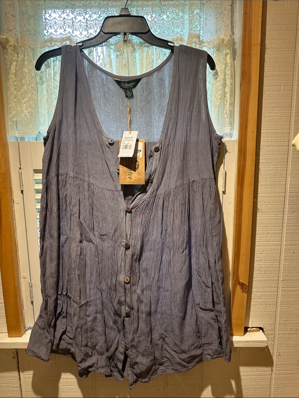 Washed Slate Blue Button-Front Tunic Tank